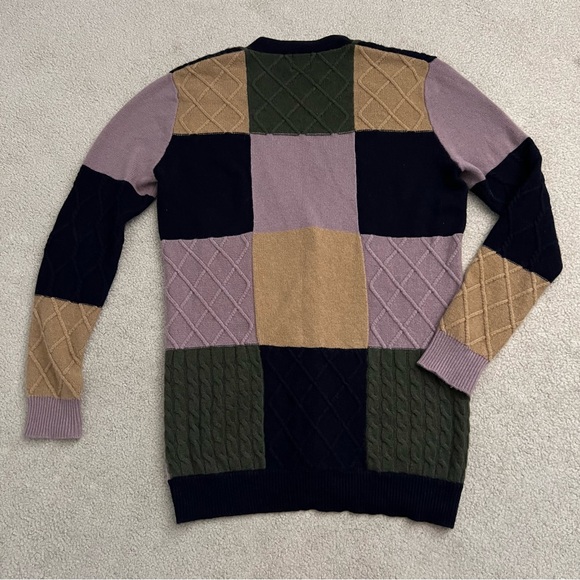 MADELEINE THOMPSON Cardigan Khaki Mixed Knit Cashmere Blend Color Block - Picture 3 of 11